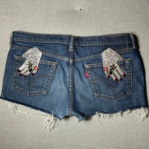Customized LEVI’s Jean’s Shorts with Rhinestone Hand Pocket sz28